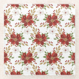 Elegant Winter Poinsettia Floral Pattern ガラスコースター