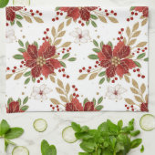 Elegant Winter Poinsettia Floral Pattern キッチンタオル (折り畳み)
