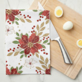 Elegant Winter Poinsettia Floral Pattern キッチンタオル (四つ折り)