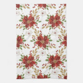 Elegant Winter Poinsettia Floral Pattern キッチンタオル (縦)