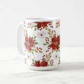 Elegant Winter Poinsettia Floral Pattern コーヒーマグカップ (正面左)