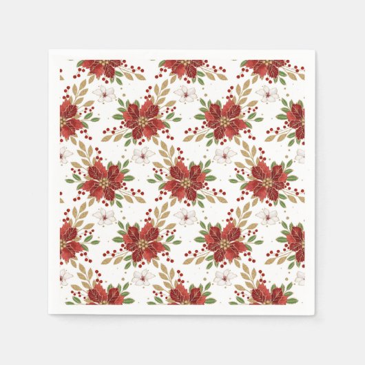 Elegant Winter Poinsettia Floral Pattern スタンダードカクテルナプキン (正面)