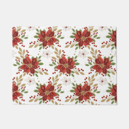 Elegant Winter Poinsettia Floral Pattern ドアマット