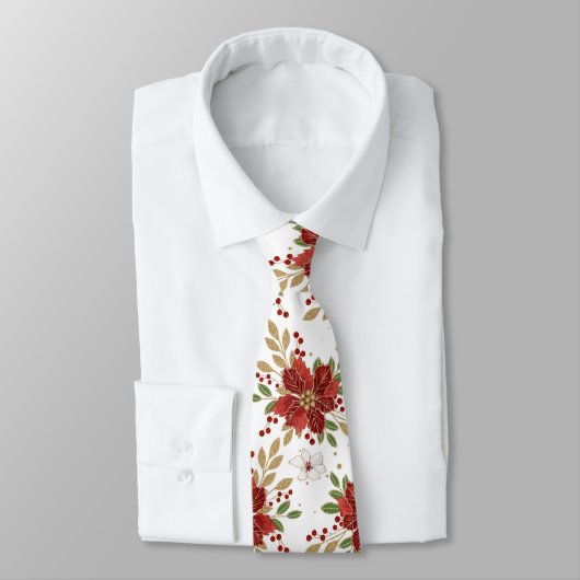 Elegant Winter Poinsettia Floral Pattern ネクタイ (タイ)