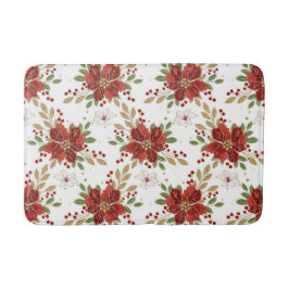 Elegant Winter Poinsettia Floral Pattern バスマット