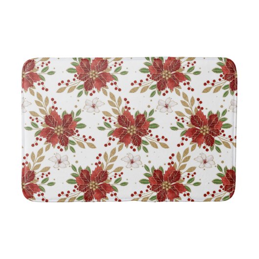 Elegant Winter Poinsettia Floral Pattern バスマット (正面)