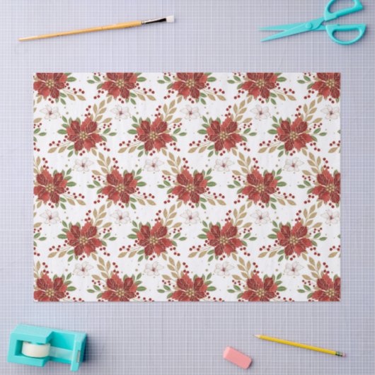 Elegant Winter Poinsettia Floral Pattern 薄葉紙 (クラフト)