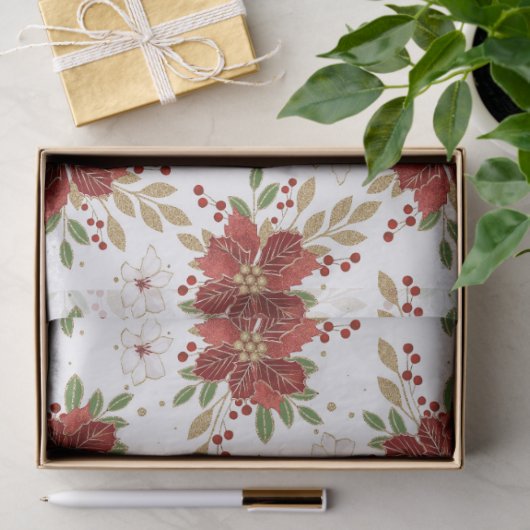 Elegant Winter Poinsettia Floral Pattern 薄葉紙 (ギフト)