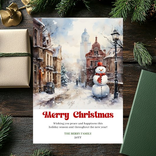 Elegant winter scene card rustic festive red green シーズンカード