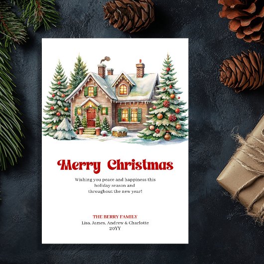 Elegant winter scene sweet Christmas house card シーズンカード
