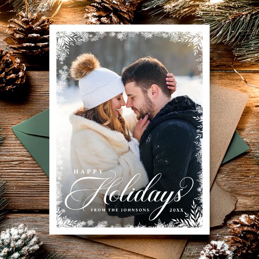 Elegant Winter Script Happy Holidays Photo Modern シーズンポストカード