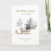 Elegant Winter Sleigh Floral Photo Christmas カード (正面)