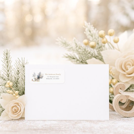 Elegant Winter Sleigh Floral Return Address ラベル