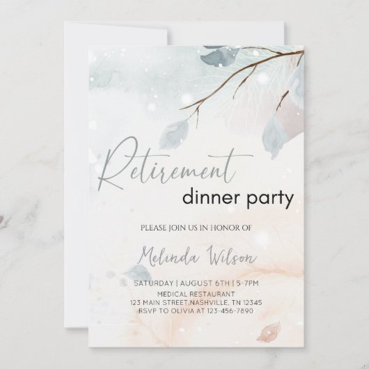 Elegant Winter Snowfall Retirement Party 招待状 (正面)