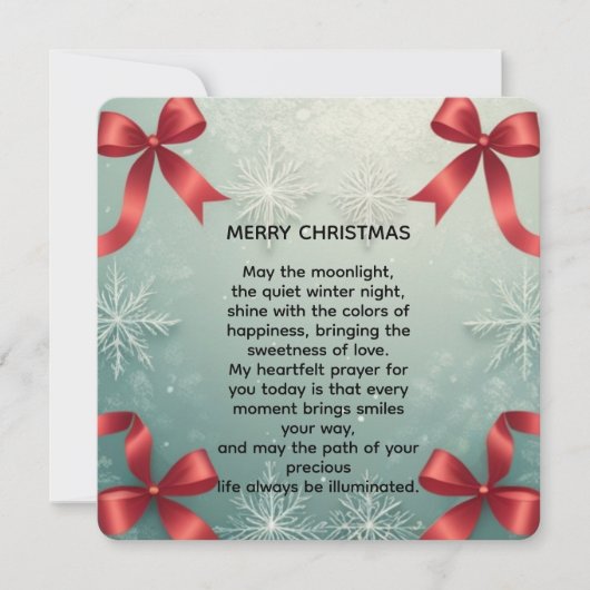 Elegant Winter Snowflake Frame with Red Bows シーズンカード (正面)