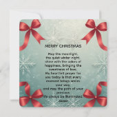 Elegant Winter Snowflake Frame with Red Bows シーズンカード (裏面)
