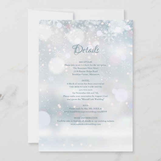 Elegant Winter Snowflakes All In One Wedding 招待状 (裏面)