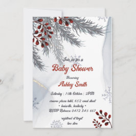 elegant winter watercolor baby shower 招待状