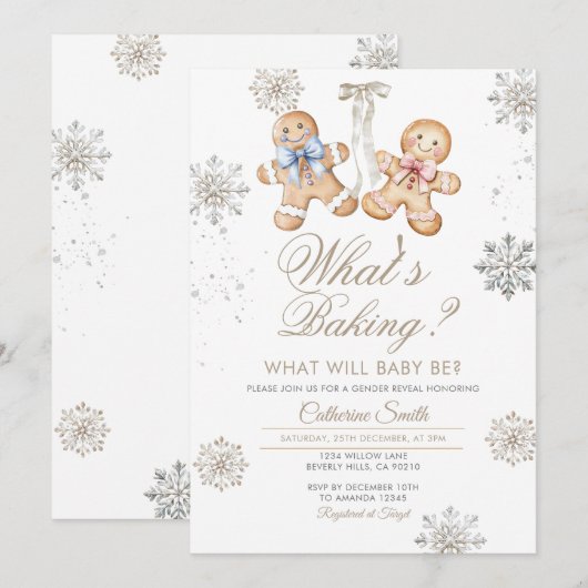 Elegant Winter What’s Baking Gender Reveal 招待状 (正面/裏面)
