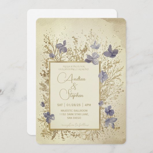 Elegant Wintry Foliage Winter Wedding 招待状 (正面/裏面)