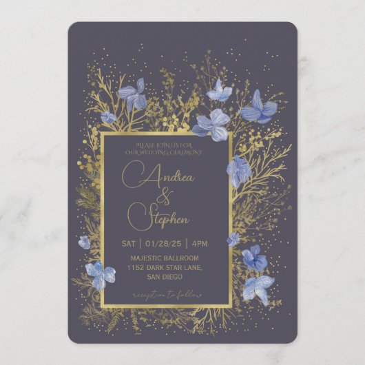 Elegant Wintry Foliage Winter Wedding 招待状 (正面)