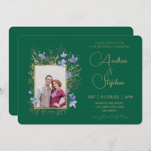 Elegant Wintry Foliage Winter Wedding 招待状 (正面/裏面)