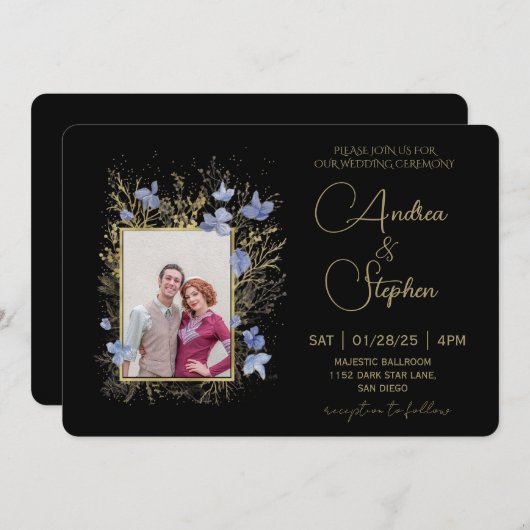 Elegant Wintry Foliage Winter Wedding 招待状 (正面/裏面)