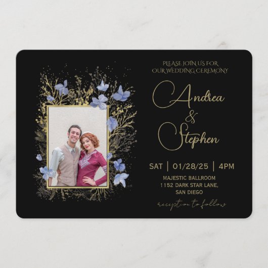 Elegant Wintry Foliage Winter Wedding 招待状 (正面)