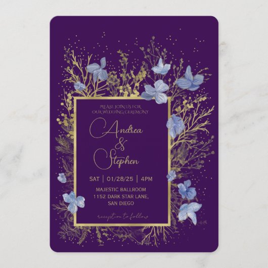 Elegant Wintry Foliage Winter Wedding 招待状 (正面)