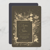 Elegant Wintry Foliage Winter Wedding 招待状 (正面/裏面)