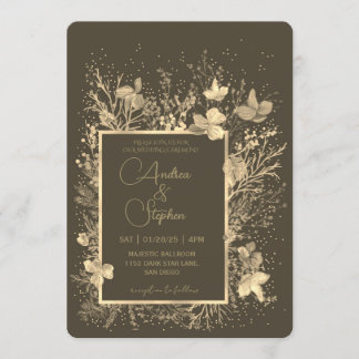 Elegant Wintry Foliage Winter Wedding 招待状