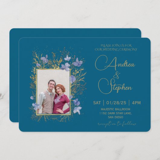 Elegant Wintry Foliage Winter Wedding 招待状 (正面/裏面)