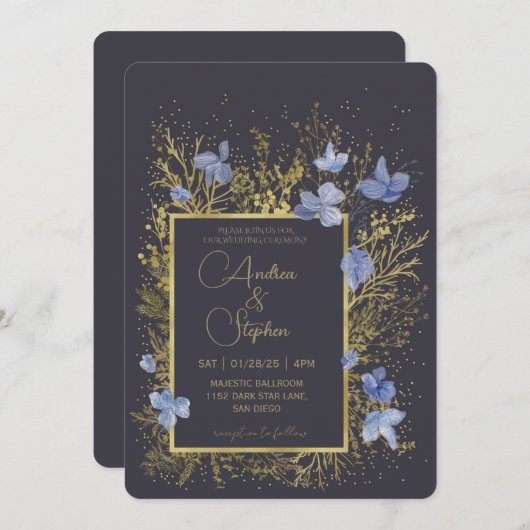 Elegant Wintry Foliage Winter Wedding 招待状 (正面/裏面)