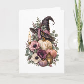 Elegant Witch Hat with Floral Pumpkins カード (正面)