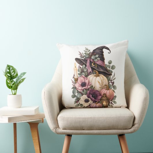 Elegant Witch Hat with Floral Pumpkins クッション (椅子)
