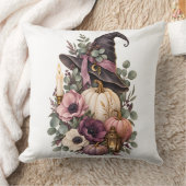 Elegant Witch Hat with Floral Pumpkins クッション (ブランケット)