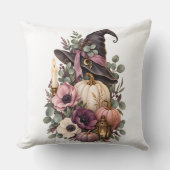 Elegant Witch Hat with Floral Pumpkins クッション (正面)