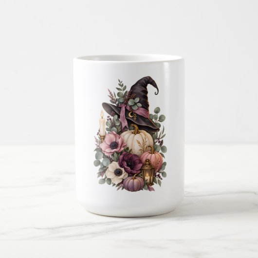 Elegant Witch Hat with Floral Pumpkins コーヒーマグカップ (中央)