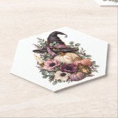 Elegant Witch Hat with Floral Pumpkins ペーパーコースター (アングル)