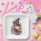 Elegant Witch Hat with Floral Pumpkins ペーパープレート (パーティー)
