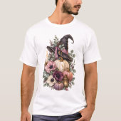 Elegant Witch Hat with Floral Pumpkins Tシャツ (正面)