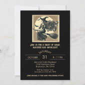 Elegant Witch on Broom Vintage Halloween Black 招待状 (正面)