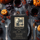 Elegant Witch on Broom Vintage Halloween Black 招待状