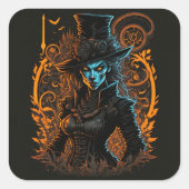 Elegant Witch Portrait Sticker | Gothic Halloween  スクエアシール (正面)