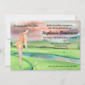 Elegant Woman Golf Player Swinging 50th Birthday 招待状 (正面)