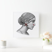 Elegant Woman Portrait with Red Accent wall clock スクエア壁時計 (ホーム)