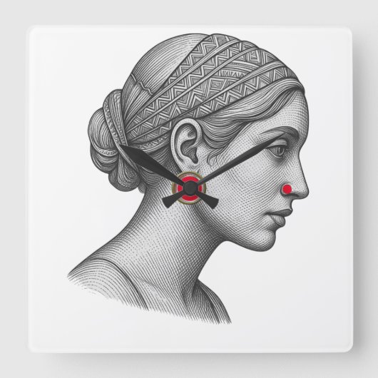 Elegant Woman Portrait with Red Accent wall clock スクエア壁時計 (正面)