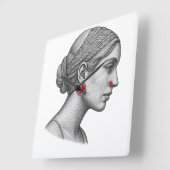 Elegant Woman Portrait with Red Accent wall clock スクエア壁時計 (傾斜)