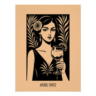 Elegant Woman with Aperol Spritz – Vintage Cocktai ポスター