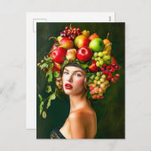 Elegant Woman with Apple Fruit Hat シーズンポストカード (正面/裏面)